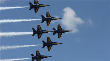 Air show performed by Blue Angels at U.S. Naval Academy in Annapolis, Maryland, U.S.