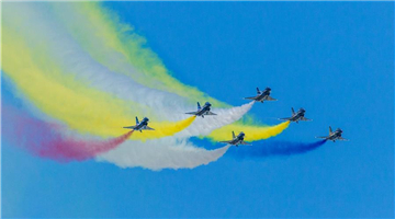 Chinese PLA Air Force's August 1st aerobatics team performs at Army 2018 Int'l Military and Technical Forum