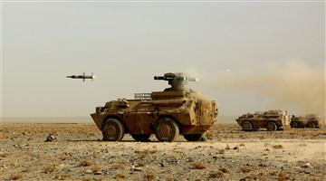 Artillery troops assault mock enemies' position in Gobi desert
