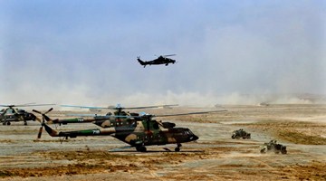 Attack helicopters in low-altitude defense penetration in ZAPAD/INTERACTION-2021 exercise