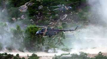 Military helicopters in defense penetration training