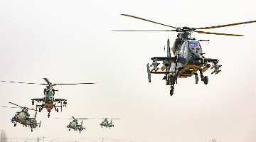 Helicopters lift off in formation for flight training