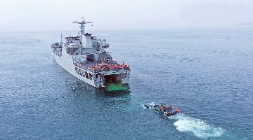 Amphibious infantry fighting vehicle embarks dock landing ship