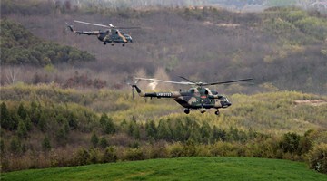 Military helicopters in penetration flight training