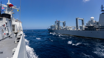 Naval escort taskforce conducts replenishment-at-sea in Gulf of Aden