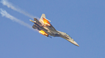Fighter jet conducts flight training exercise